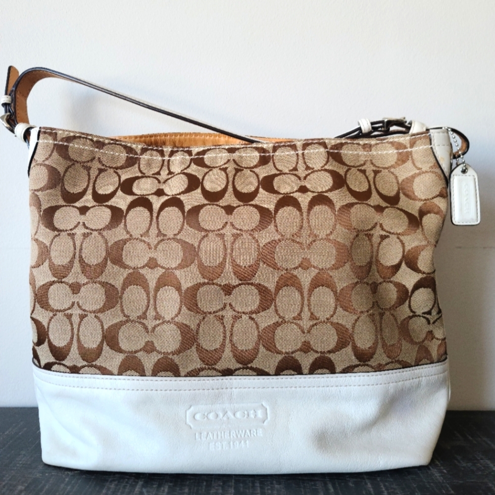 Coach Signature Jacquard Leather Shoulder Hobo Bag